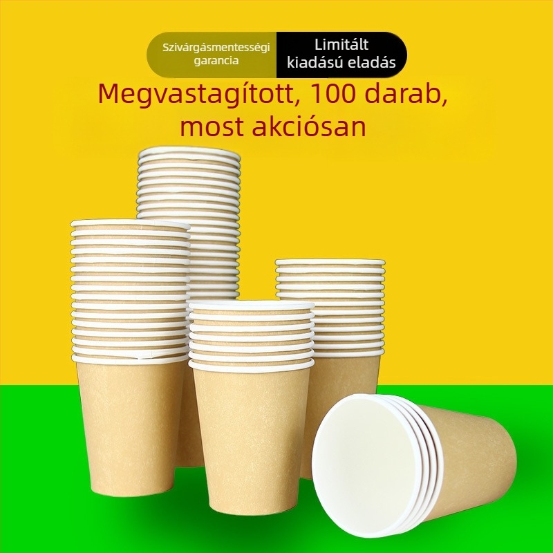 Bambuszrostból készült egyszer használatos poharak, teljes kartondobozban, természetes színű, forró italokhoz