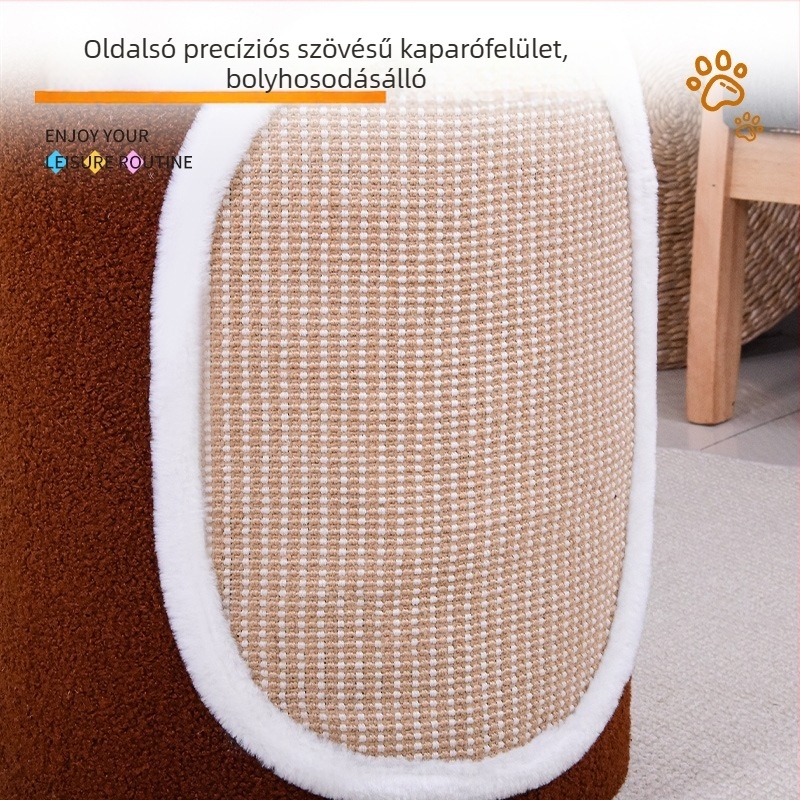 Kétszintes macska karmoló oszlop sisállal, integrált odúval és karmoló táblával, tartós