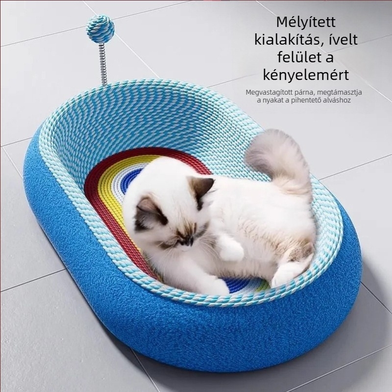 Macska karmapad és fekhely egyben, tartós, nem szálas, egész éves használatra, extralarge karcolófelület sisál zsinórral, macska játék