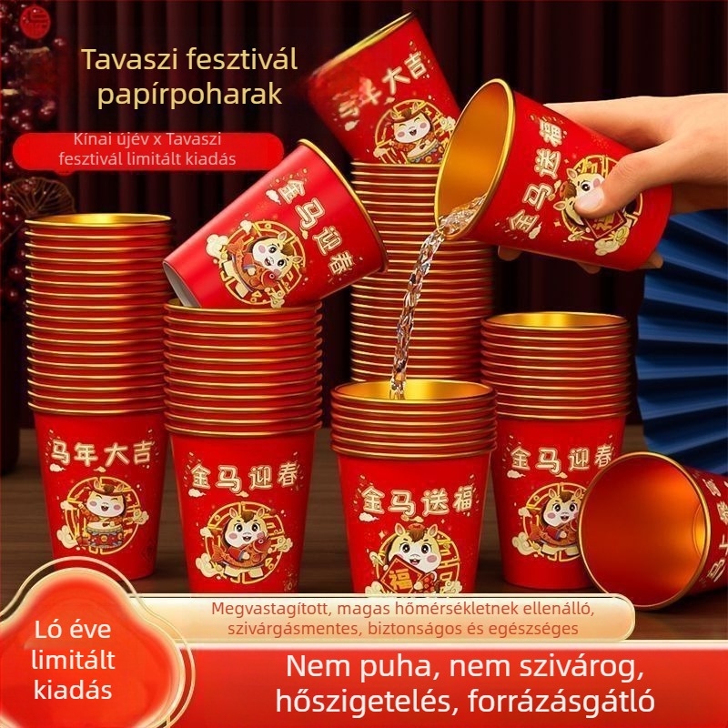 Egyszer használatos papírpoharak forró italokhoz vastag arany fóliával, 201–300 ml, 50 db, környezetbarát, szivárgásmentes