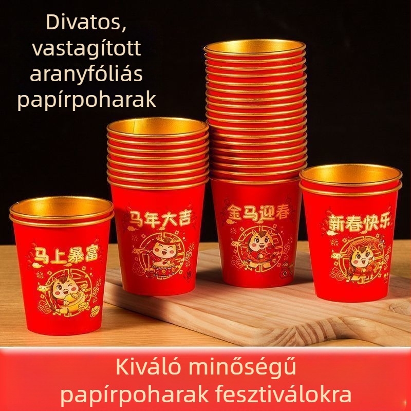 Egyszer használatos papírpoharak forró italokhoz vastag arany fóliával, 201–300 ml, 50 db, környezetbarát, szivárgásmentes