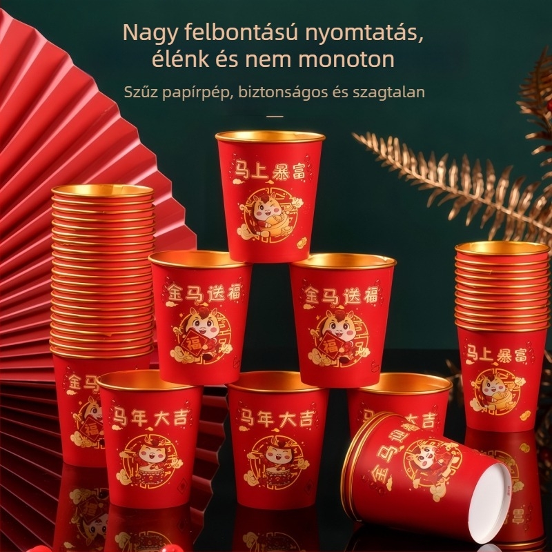 Egyszer használatos papírpoharak forró italokhoz vastag arany fóliával, 201–300 ml, 50 db, környezetbarát, szivárgásmentes