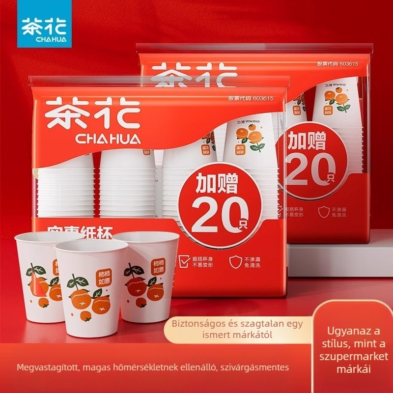 Camellia 218 ml laminált egyszer használatos papír pohár, 100 darabos csomag, PE laminált, szivárgásmentes