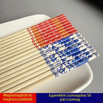 Egyszer használatos bambusz evőpálcikák esküvői és háztartási használatra, kék-fehér porcelán mintás készlet, egyedi csomagolás, hosszabbított és vastag, kiváló minőség