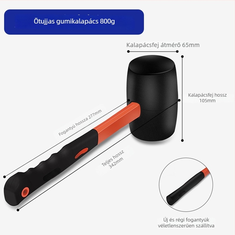 Gumi kalapács csempe szereléshez, puha fej, beállítás és kopogtatás, nagy méret