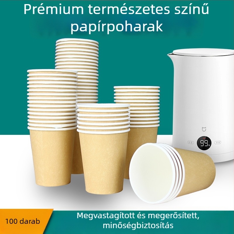 Bambusz rostból készült egyszer használatos papírpoharak, természetes színű, forró italokhoz, 201–300 ml