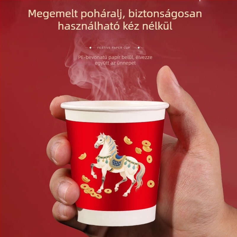 Egyszer használatos vastagított papír pohár forró italokhoz, 201–300 ml, kínai stílusú dizájn, otthoni használatra, 50 db