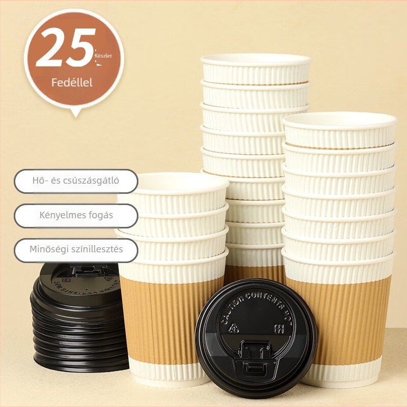 Egyszer használatos, hőszigetelt, dupla falú papírpohár forró italokhoz (kávé/tea), 25 db