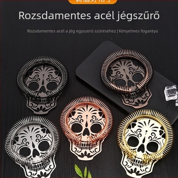 Rozsdamentes acélból készült koktéljég-szűrő koponya dizájnnal, professzionális bár használatra