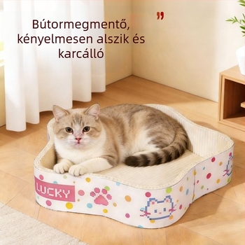 Virág alakú macska kaparódeszka és fekhely, extrá nagy méret, integrált kaparó hullámkartonból, szőrszálak nélkül, játék a karmok koptatására