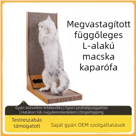 L alakú függőleges macska kaparó odúval, nagy méretű, gofrált kartonból