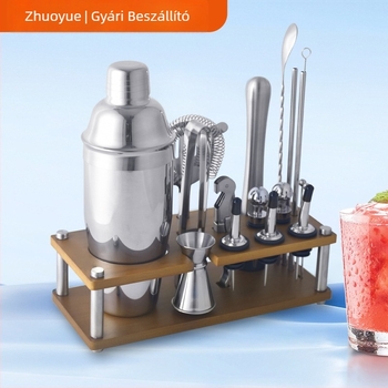 18 részes rozsdamentes acél koktélkészlet, 700 ml shakerrel, retro báreszközök, egyedi gyártású