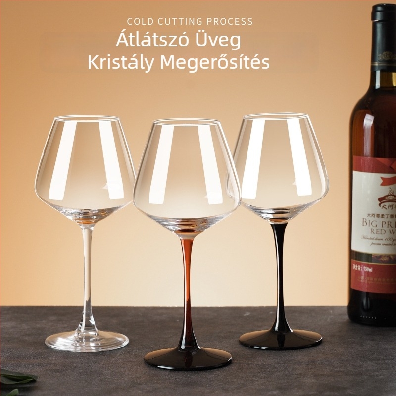 Burgundi kristály vörösboros poharak, nagy méretű, 2–6 darabos ajándékdobozos készlet, magas szárú, európai stílus, otthoni használatra
