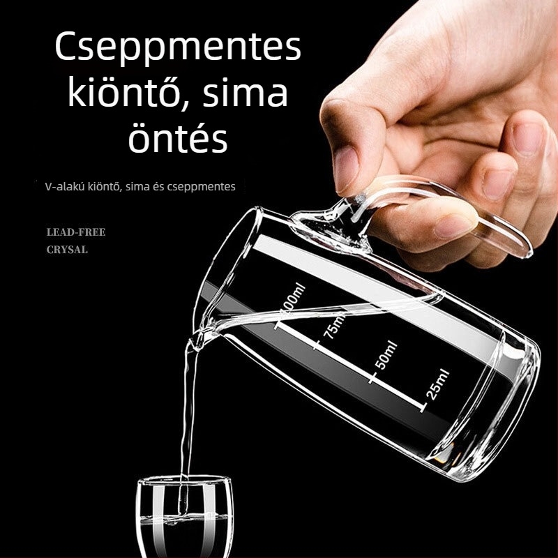 Ólommentes üvegből készült boros decanter gravírozott peremmel és beépített adagolóval, 100–150 ml