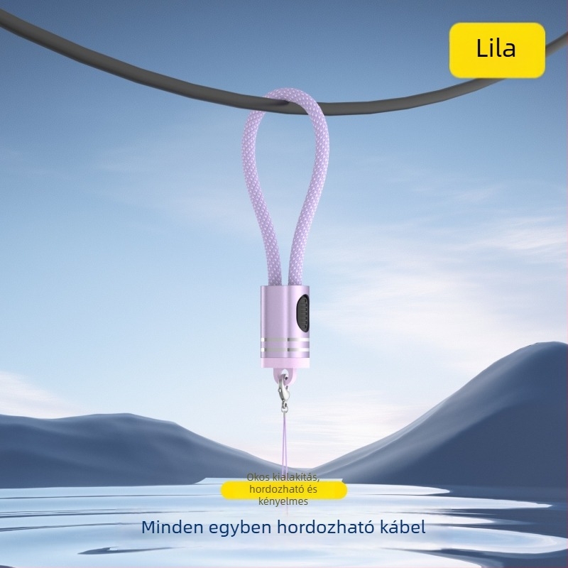 iPhone 15/16/17-hez kulcstartóval ellátott kettős Type-C power bank, leválasztható csattal, PD nyakpánttal és telefon-adatkábel
