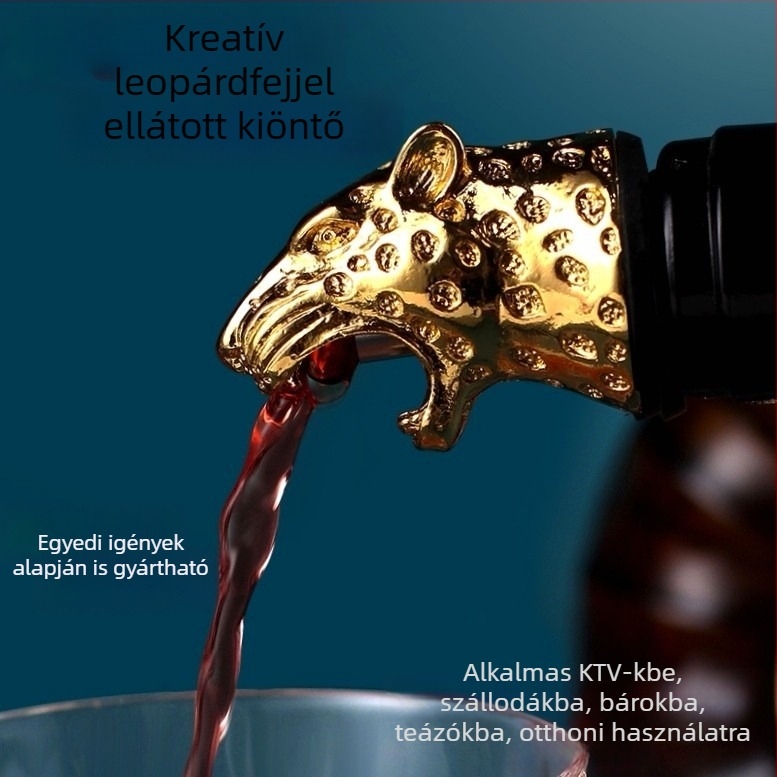 Leopardfejű boröntő, cinkötvözetből, palackdugó otthoni használatra