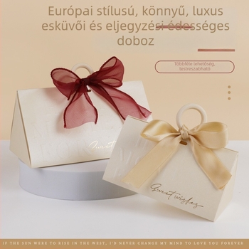 Európai stílusú háromszög édesség-doboz kézi hordozóval, esküvői ajándékcsomagolás