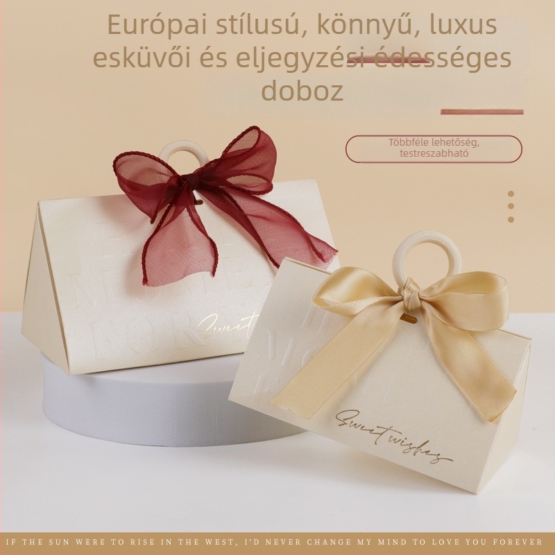 Európai stílusú háromszög édesség-doboz kézi hordozóval, esküvői ajándékcsomagolás