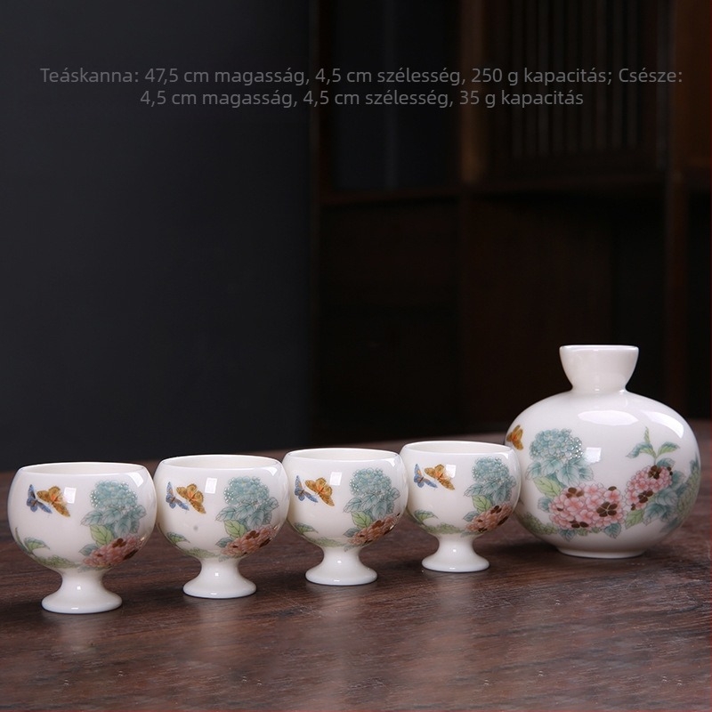 Porcelán fehérboros poharak hortenzia mintával, modern minimalista dizájn, 20-darabos bárkészlet