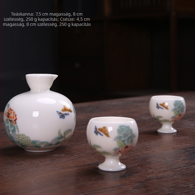 Porcelán fehérboros poharak hortenzia mintával, modern minimalista dizájn, 20-darabos bárkészlet