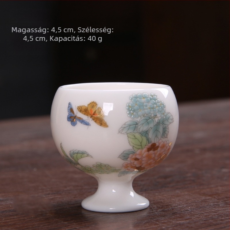 Porcelán fehérboros poharak hortenzia mintával, modern minimalista dizájn, 20-darabos bárkészlet