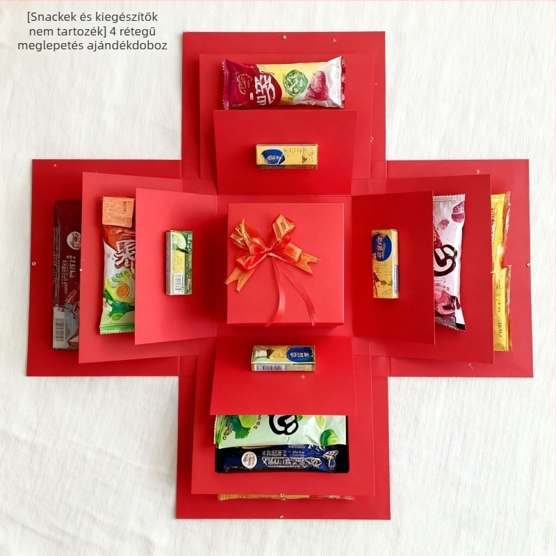 Négy az egyben ajándékdoboz meglepetés felnyíló snack-dobozzal Valentin-napra és Gyermeknapra