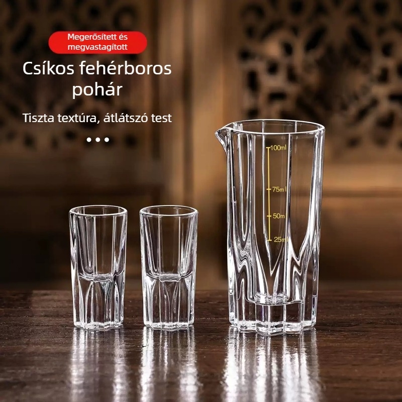 Otthoni használatra készült prémium vastag üveg italoszett: 2 oz-os flakon, kristály poharak és adagoló