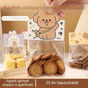 Sütemények és kekszek csomagoló zacskói, édességek műanyag zacskói, nasi zacskók karikatúra mintával és zárható zipzárral