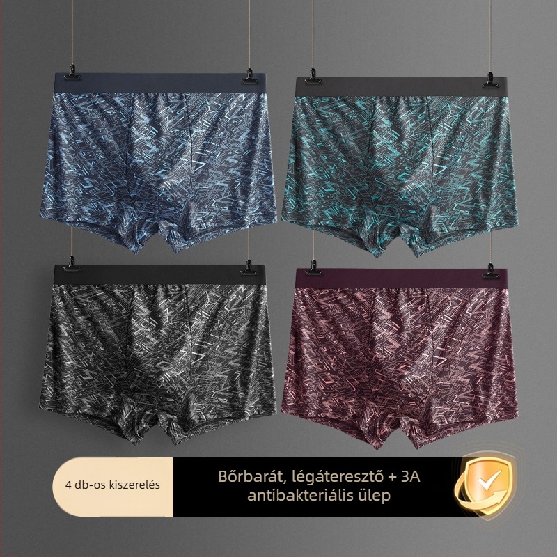 Lineáris textúrájú férfi alsónadrág, középmagas derékkal, lélegző, geometriai mintázatú csíkos boxer, plusz méret