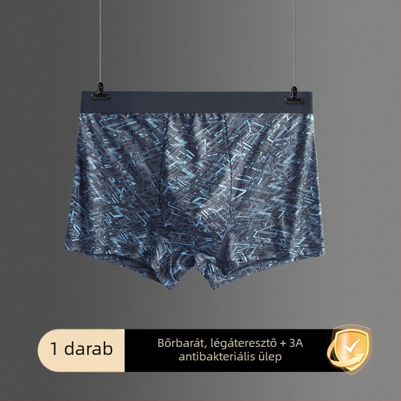 Lineáris textúrájú férfi alsónadrág, középmagas derékkal, lélegző, geometriai mintázatú csíkos boxer, plusz méret
