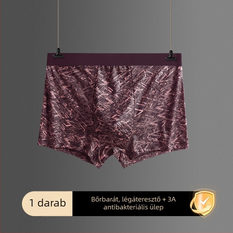 Lineáris textúrájú férfi alsónadrág, középmagas derékkal, lélegző, geometriai mintázatú csíkos boxer, plusz méret