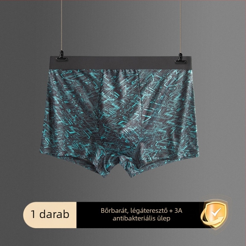 Lineáris textúrájú férfi alsónadrág, középmagas derékkal, lélegző, geometriai mintázatú csíkos boxer, plusz méret