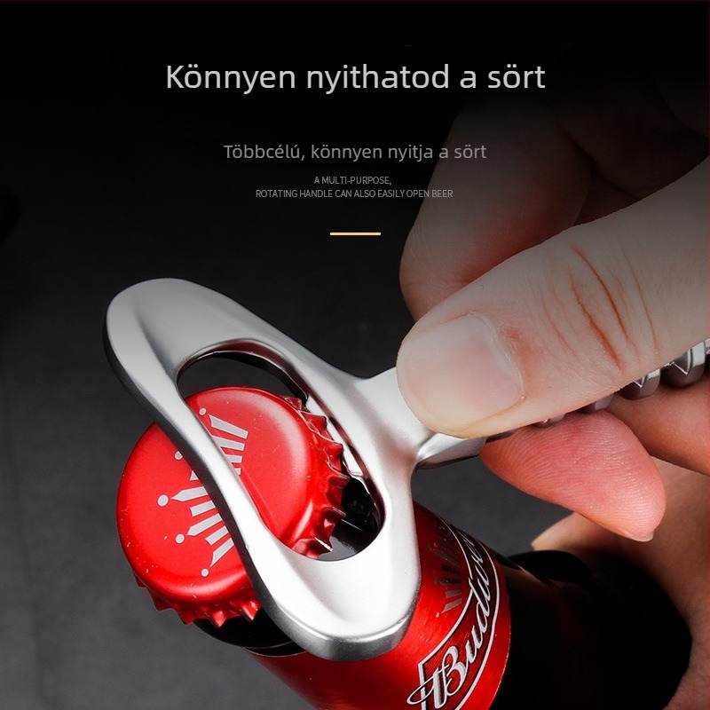 Lézerrel gravírozott logóval ellátott többfunkciós dugóhúzó bor és sör nyitására – cinkötvözetből — ajándék