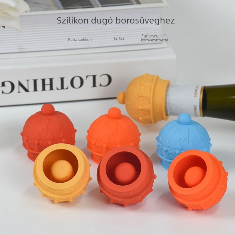 Szilikon borosüveg dugó koronás dizájnnal, élelmiszer-minőség, nordic stílus, logó nyomtatva, kiváló minőség