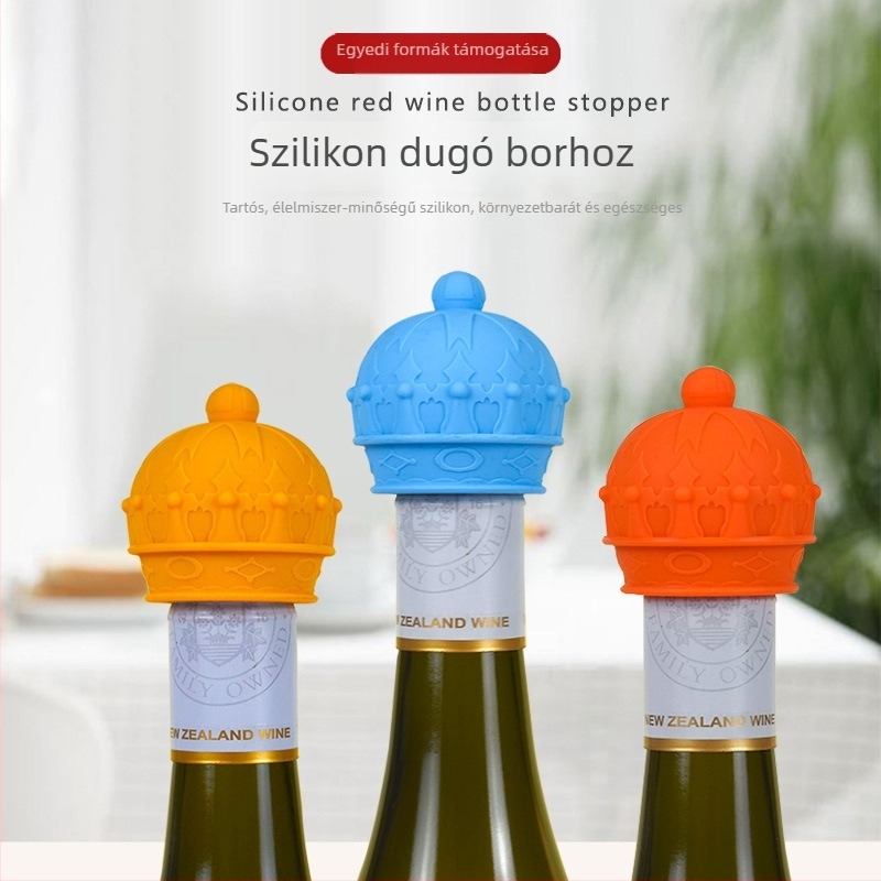 Szilikon borosüveg dugó koronás dizájnnal, élelmiszer-minőség, nordic stílus, logó nyomtatva, kiváló minőség