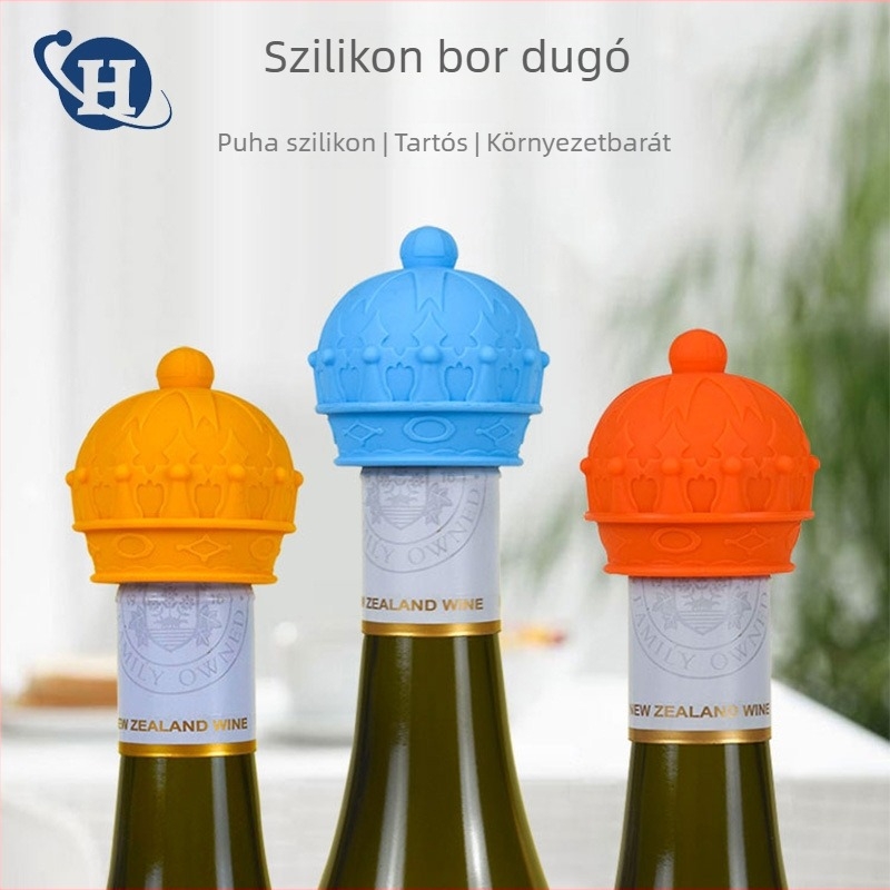 Szilikon borosüveg dugó koronás dizájnnal, élelmiszer-minőség, nordic stílus, logó nyomtatva, kiváló minőség