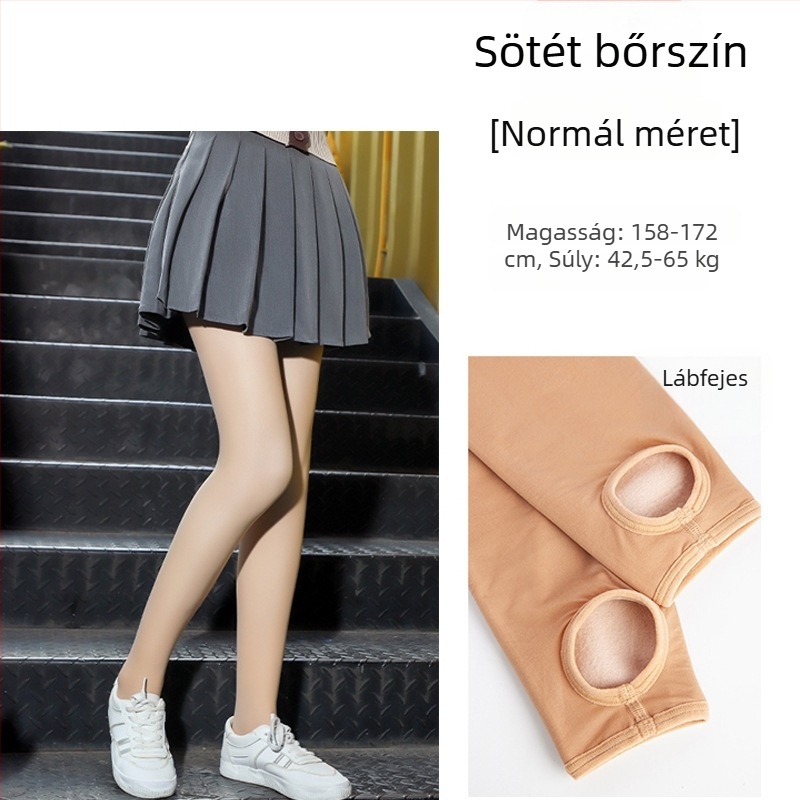 Női őszi–téli fleece-beléssel ellátott vastag harisnya, dupla rétegű hatással, a szabad lábak érzetét keltve, természetes bőrszín
