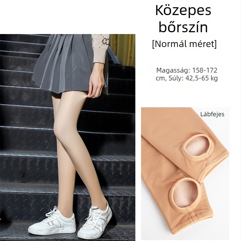 Női őszi–téli fleece-beléssel ellátott vastag harisnya, dupla rétegű hatással, a szabad lábak érzetét keltve, természetes bőrszín