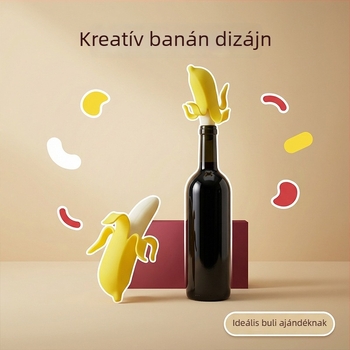 Banán alakú szilikon dugó pezsgő- és boros üvegekhez