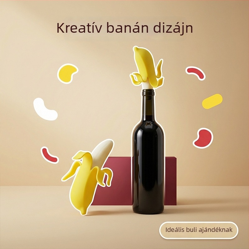 Banán alakú szilikon dugó pezsgő- és boros üvegekhez