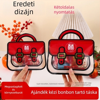 2025 Új aranyos cukorkás táska esküvői ajándékdoboz — piros, kreatív, négyzet alakú műanyag doboz