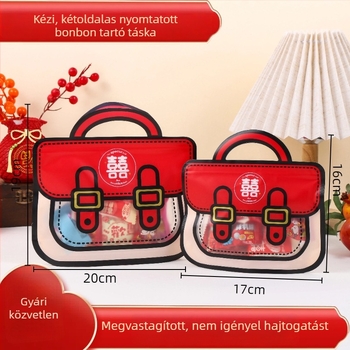 2025 Új aranyos cukorkás táska esküvői ajándékdoboz — piros, kreatív, négyzet alakú műanyag doboz