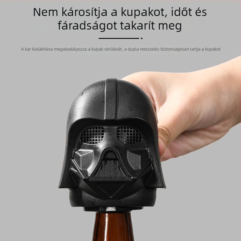 Automata nyomó típusú sörösüvegnyitó, Star Wars ihletésű Fekete Harcos dizájn, rozsdamentes acélból.