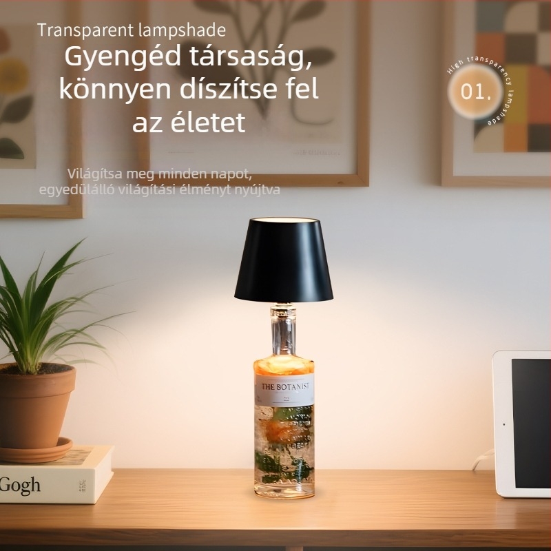 Borospalack lámpa beépíthető sapkával – éjszakai fény és hangulatvilágítás (újratölthető)