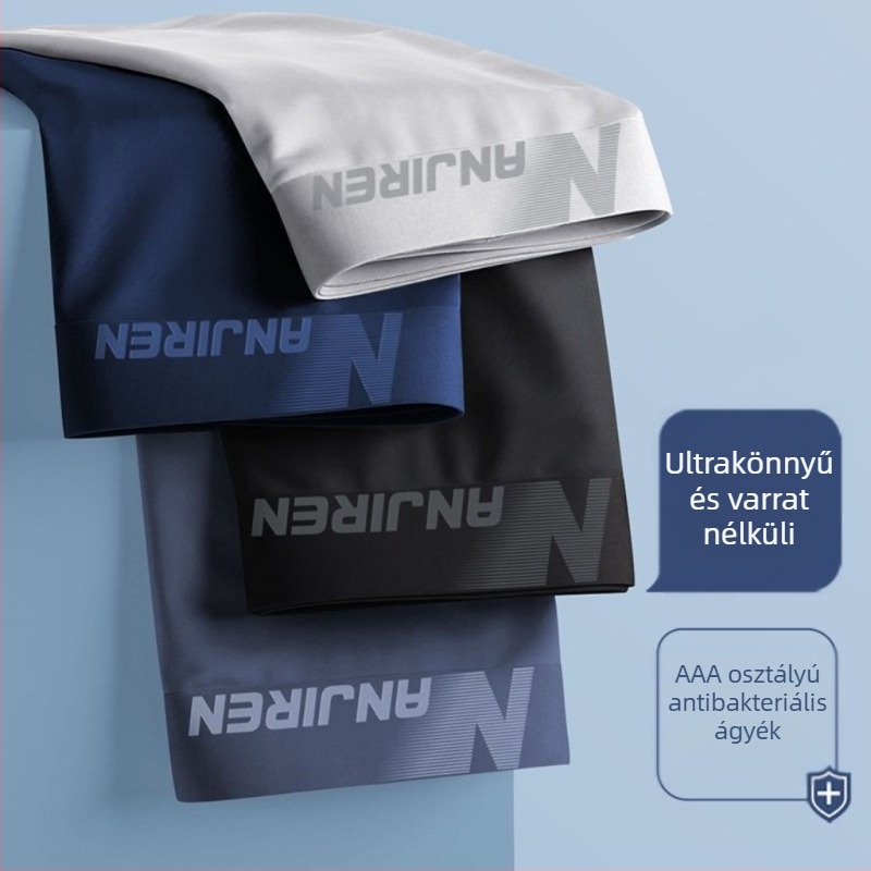 NJR Ice Silk Seamless Férfi antibakteriális boxer brief, egyszínű, középmagas derekú