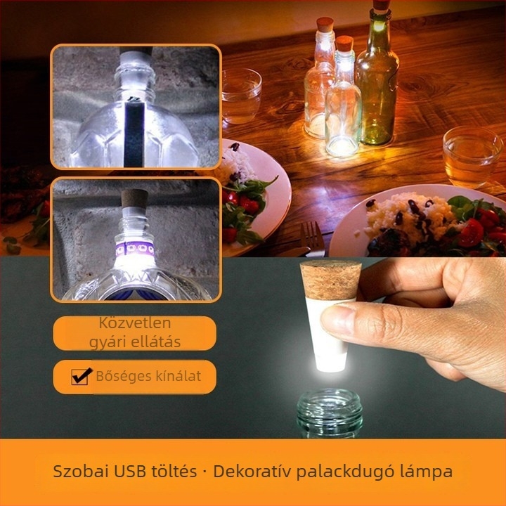 LED újratölthető borosüveg dugó világítóval – dugó 15 LED-del, forgókapcsoló