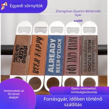 Cross-Mirror PU bőr sörnyitó bőrtokkal, téglalap alakú, lézergravírozással