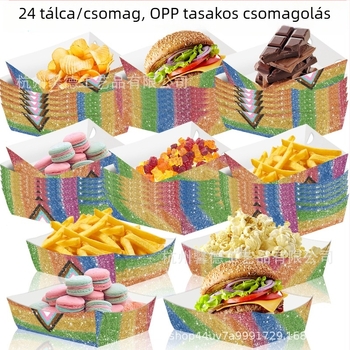 Tp051 Szivárványos nasi tál aranyporral, hajó alakú papírdobozban