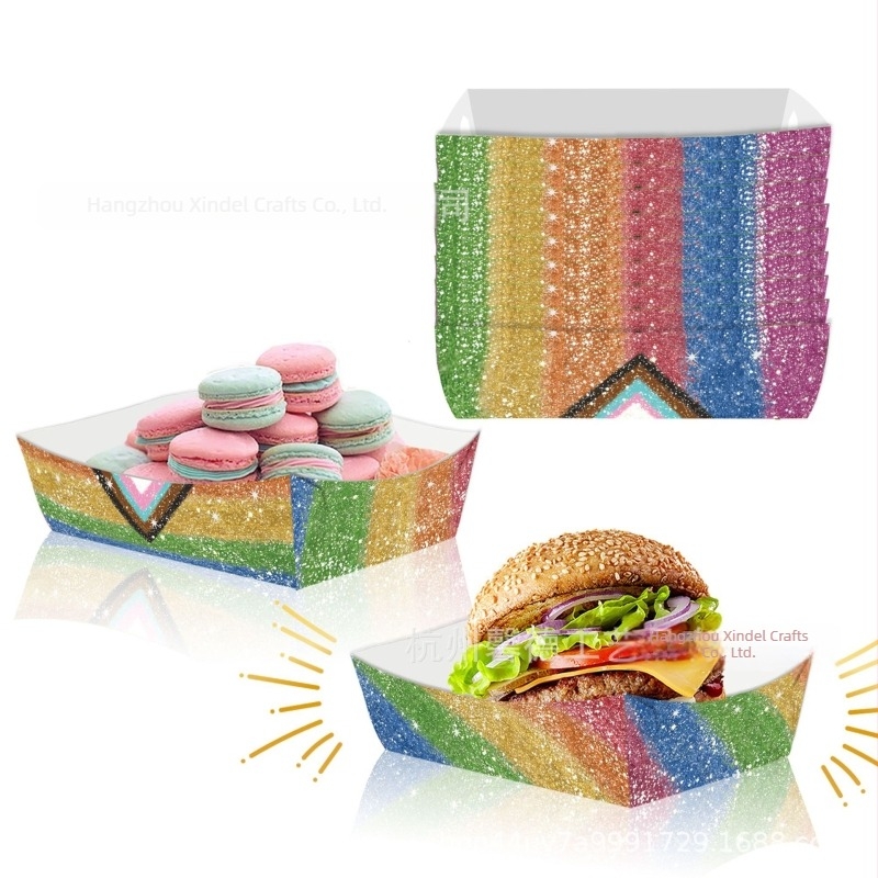 Tp051 Szivárványos nasi tál aranyporral, hajó alakú papírdobozban