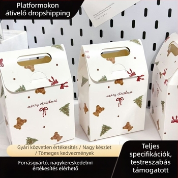 Rajzfilmfigura aranyos ajándékdoboz karácsonyi Mackóval – összecsukható papírdoboz cukorkák számára